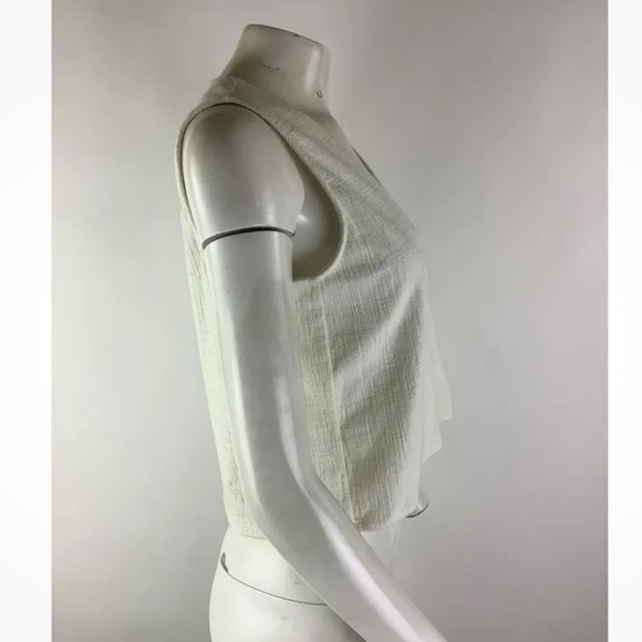 Madewell Sz M Tie Front Cropped Tank Top Cream Cotton Polyester V Neck Style - Picture 2 of 6